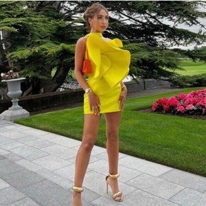 ZARA Lemon Yellow Limited Edition Ruffle Voluminous Mini Dress